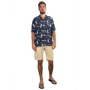 Puritan Hawaiian Shirt Sz L Blue Nautical Tropical Short Sleeve Coastal Vacation